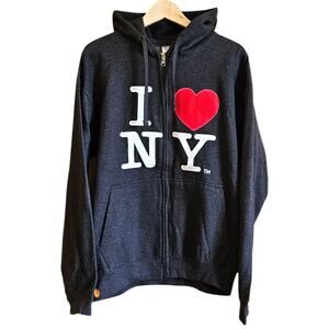 I Love New York Full Zip Hoodie Dark Grey Women’s Size Large NWT